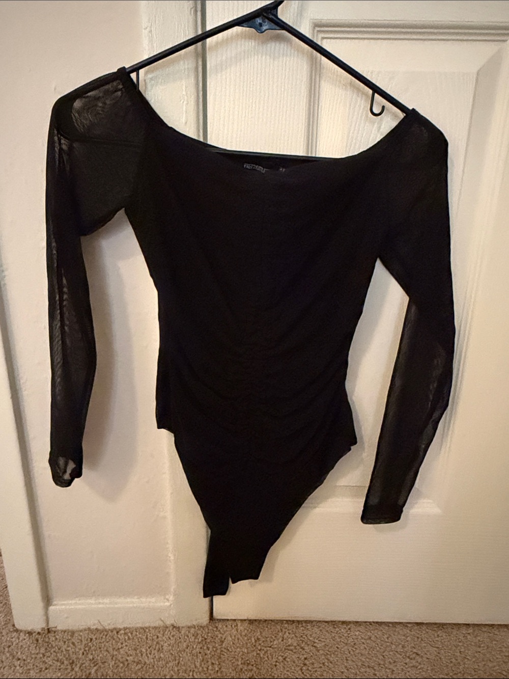 PrettyLittleThing Black Long-Sleeve Sheer Mesh Bodysuit